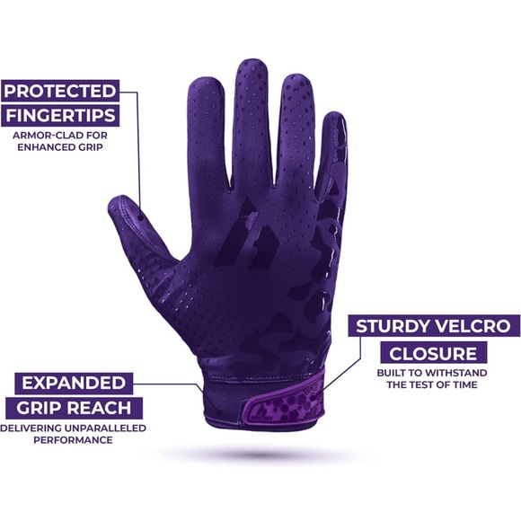 Repsters RPG1 Football Gloves - Adult Size Medium in Eggplant - Picture 4 of 13